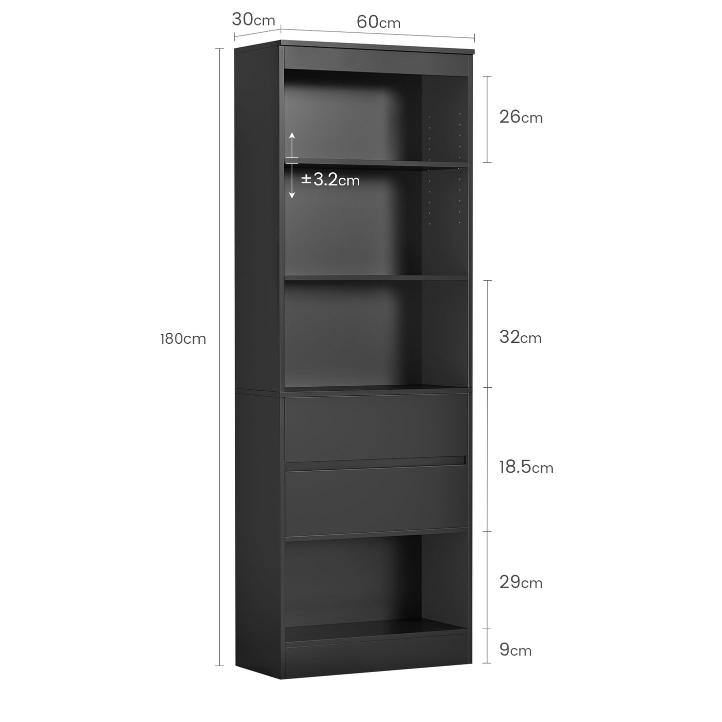 AGOLLATI Bücherregal Bücherschrank mit 2 Schubladen & 4 Fächern, Wohnzimmerschrank mit verstellbaren Ablagen