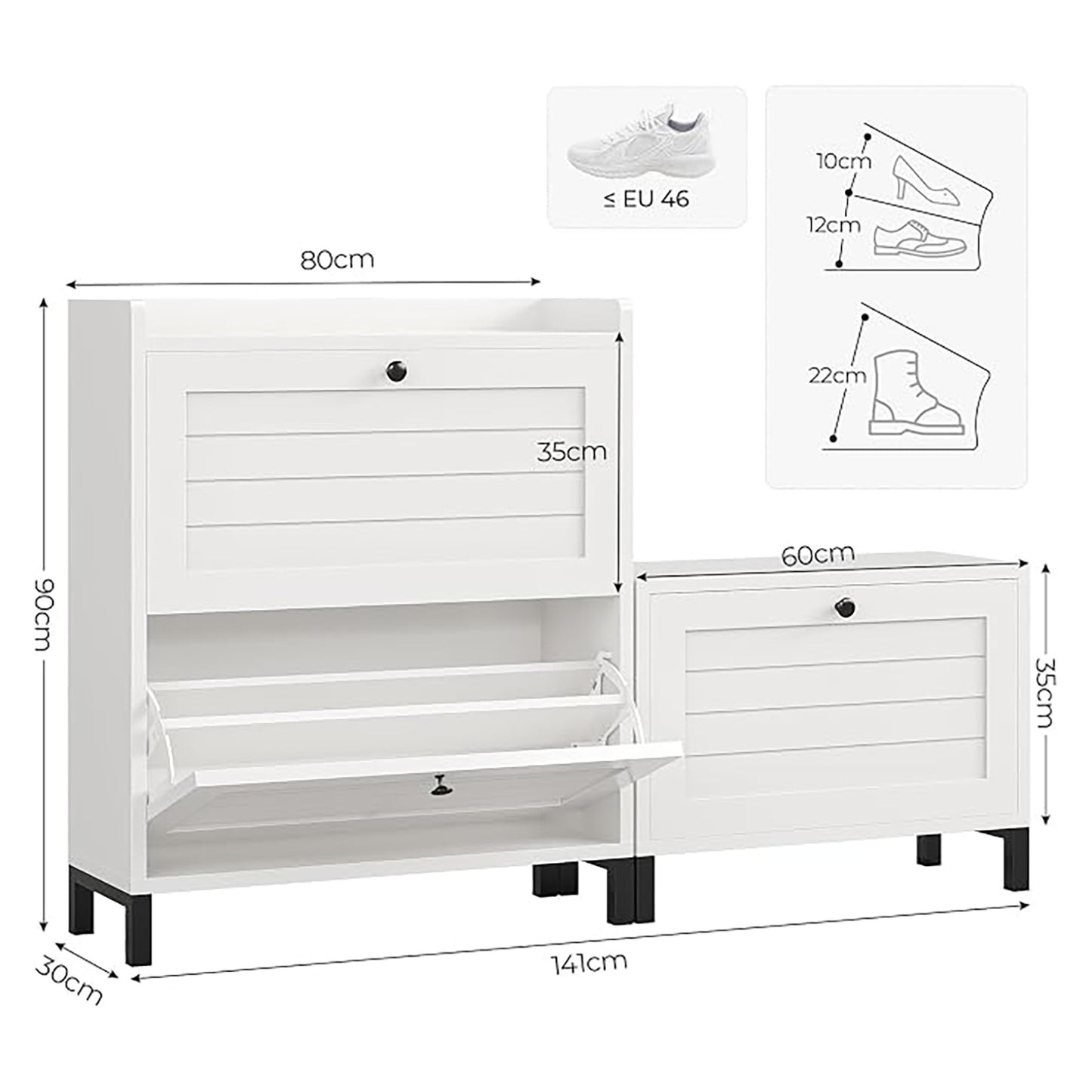 AOGLLATI Schuhschrank mit Sitzbank Schuhkipper mit 3 Klappen Weiß Holz Schuhschrank Schmal mit Verstellbare Böden Platzsparender Schuhkipper