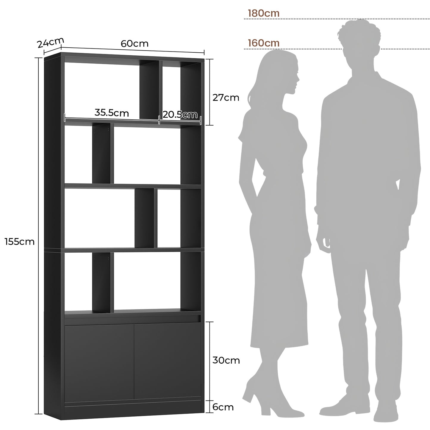 AOGLLATI Bücherregal Weiß aus Holz Bücherschrank Hoch mit 4 Ebenen und offenes Aufbewahrungsregal Standregal Regal mit Türen für Wohnzimmer