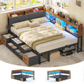 AOGLLATI Polsterbett Schlafsofa 140x200 mit Stauraum Jugendbett mit 6 Staufächern & 6 Schubladen Bett mit LED-Beleuchtung & Ladestation Gepolstertem Kopfteil