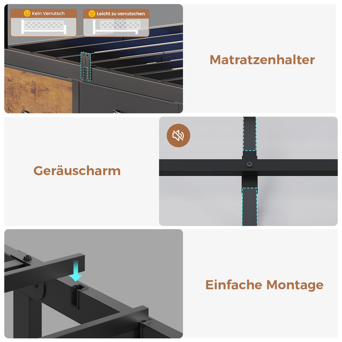AOGLLATI Polsterbett Schlafsofa 140x200 mit Stauraum Jugendbett mit 6 Staufächern & 6 Schubladen Bett mit LED-Beleuchtung & Ladestation Gepolstertem Kopfteil
