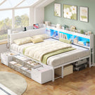 AOGLLATI Polsterbett Schlafsofa 140x200 mit Stauraum Jugendbett mit 6 Staufächern & 6 Schubladen Bett mit LED-Beleuchtung & Ladestation Gepolstertem Kopfteil
