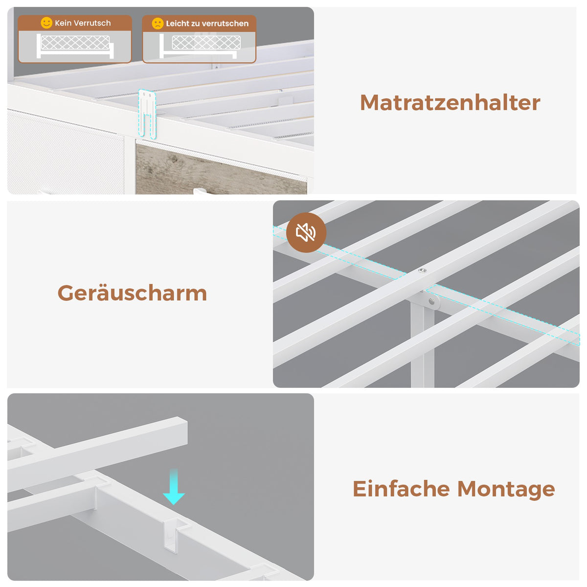 AOGLLATI Polsterbett Schlafsofa 140x200 mit Stauraum Jugendbett mit 6 Staufächern & 6 Schubladen Bett mit LED-Beleuchtung & Ladestation Gepolstertem Kopfteil