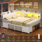 AOGLLATI Polsterbett Schlafsofa 140x200 mit Stauraum Jugendbett mit 6 Staufächern & 6 Schubladen Bett mit LED-Beleuchtung & Ladestation Gepolstertem Kopfteil