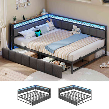 AOGLLATI Polsterbett Schlafsofa 140x200 mit USB-Steckdosen und LED-Beleuchtung Jugendbett 2 Schubladen