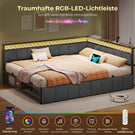 AOGLLATI Polsterbett Schlafsofa 140x200 mit USB-Steckdosen und LED-Beleuchtung Jugendbett 2 Schubladen