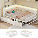 AOGLLATI Polsterbett Schlafsofa 140x200 mit USB-Steckdosen und LED-Beleuchtung Jugendbett 2 Schubladen