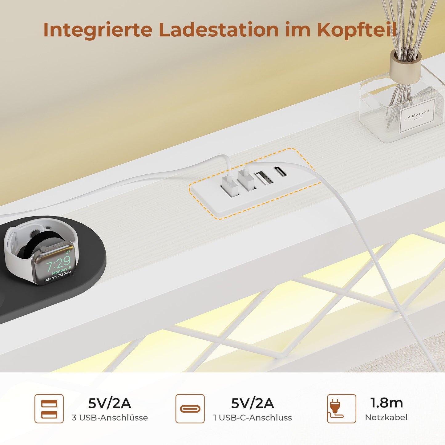 AOGLLATI Polsterbett Schlafsofa 140x200 mit USB-Steckdosen und LED-Beleuchtung Jugendbett 2 Schubladen