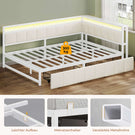 AOGLLATI Polsterbett Schlafsofa 140x200 mit USB-Steckdosen und LED-Beleuchtung Jugendbett 2 Schubladen