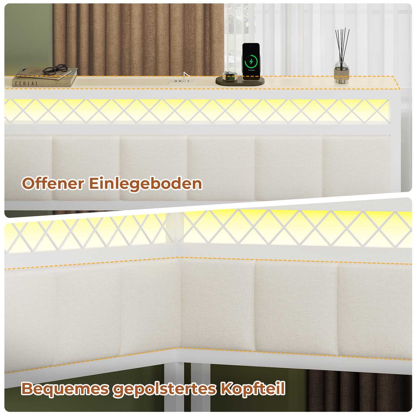 AOGLLATI Polsterbett Schlafsofa 140x200 mit USB-Steckdosen und LED-Beleuchtung Jugendbett 2 Schubladen