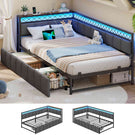 AOGLLATI Polsterbett Schlafsofa 90x200 mit USB-Steckdosen und LED-Beleuchtung Jugendbett 90x200 mit 2 Schubladen mit Lattenrost