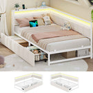 AOGLLATI Polsterbett Schlafsofa 90x200 mit USB-Steckdosen und LED-Beleuchtung Jugendbett 90x200 mit 2 Schubladen mit Lattenrost