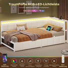AOGLLATI Polsterbett Schlafsofa 90x200 mit USB-Steckdosen und LED-Beleuchtung Jugendbett 90x200 mit 2 Schubladen mit Lattenrost
