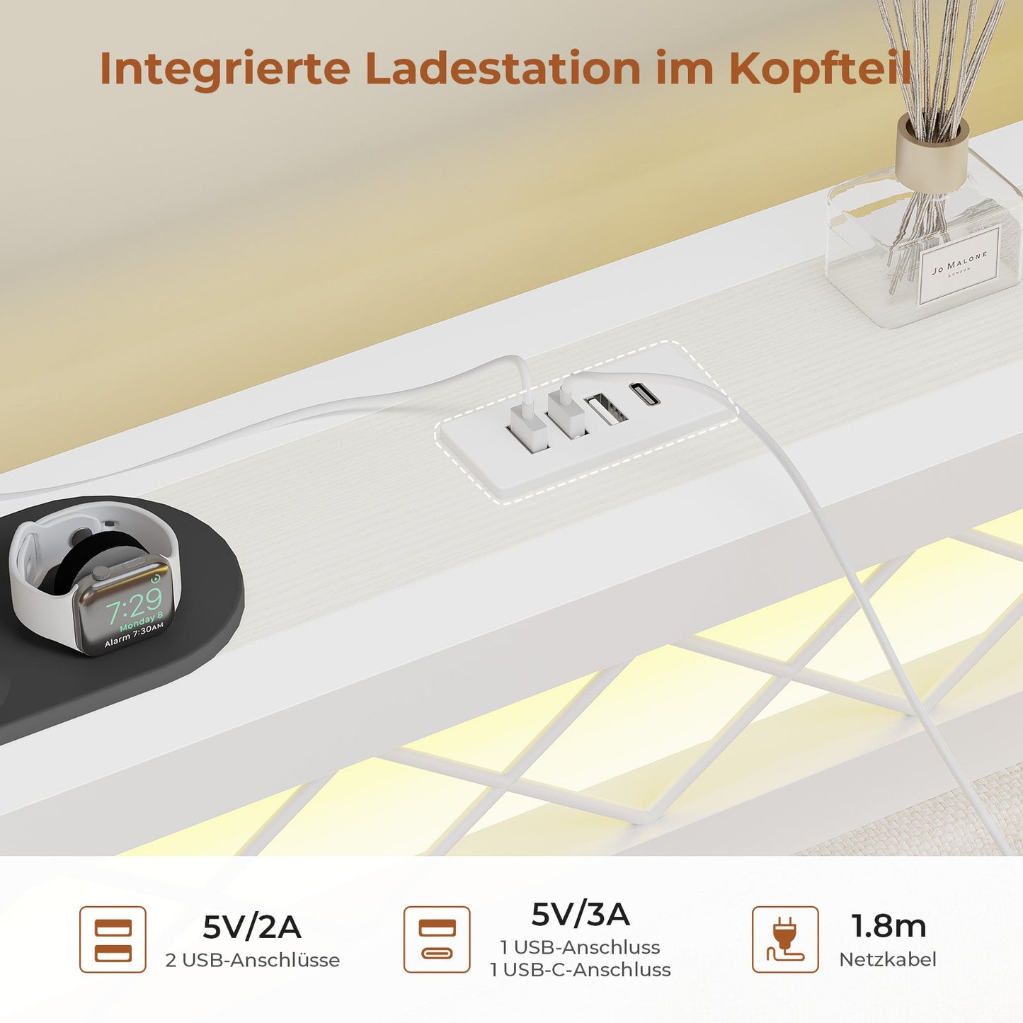 AOGLLATI Polsterbett Schlafsofa 90x200 mit USB-Steckdosen und LED-Beleuchtung Jugendbett 90x200 mit 2 Schubladen mit Lattenrost