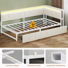 AOGLLATI Polsterbett Schlafsofa 90x200 mit USB-Steckdosen und LED-Beleuchtung Jugendbett 90x200 mit 2 Schubladen mit Lattenrost