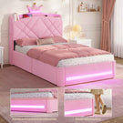 AOGLLATI Kinderbett 90x200, Polsterbett mit Krone-Design, Ladestation & LED-Beleuchtung