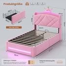 AOGLLATI Kinderbett 90x200, Polsterbett mit Krone-Design, Ladestation & LED-Beleuchtung