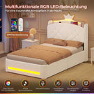 AOGLLATI Kinderbett 90x200, Polsterbett mit Krone-Design, Ladestation & LED-Beleuchtung