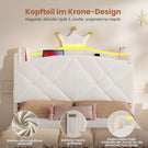 AOGLLATI Kinderbett 90x200, Polsterbett mit Krone-Design, Ladestation & LED-Beleuchtung