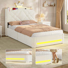 AOGLLATI Kinderbett 90x200, Polsterbett mit Krone-Design, Ladestation & LED-Beleuchtung