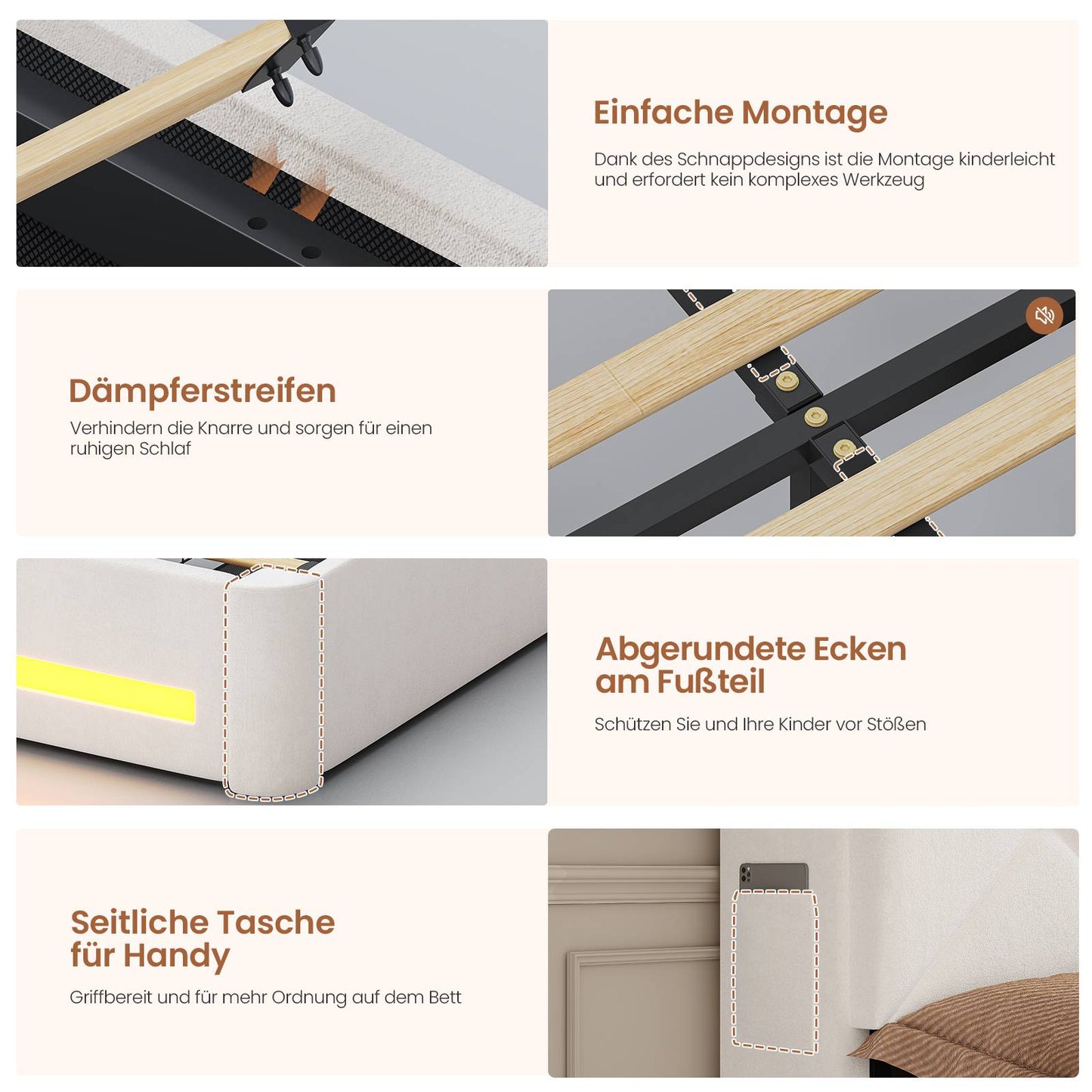 AOGLLATI Kinderbett 90x200, Polsterbett mit Krone-Design, Ladestation & LED-Beleuchtung