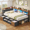 AOGLLATI Polsterbett Schlafsofa 90x200 mit 6 Staufächern & 6 Schubladen mit LED-Beleuchtung Tagesbett mit Gepolstertem Kopfteil