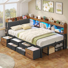 AOGLLATI Polsterbett Schlafsofa 90x200 mit 6 Staufächern & 6 Schubladen mit LED-Beleuchtung Tagesbett mit Gepolstertem Kopfteil