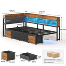 AOGLLATI Polsterbett Schlafsofa 90x200 mit 6 Staufächern & 6 Schubladen mit LED-Beleuchtung Tagesbett mit Gepolstertem Kopfteil