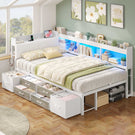 AOGLLATI Polsterbett Schlafsofa 90x200 mit 6 Staufächern & 6 Schubladen mit LED-Beleuchtung Tagesbett mit Gepolstertem Kopfteil
