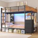 AOGLLATI Hochbett 90x200 Jugendbett mit Treppe und Rausfallschutz Bunk Bed mit LED Beleuchtung und Ladestation