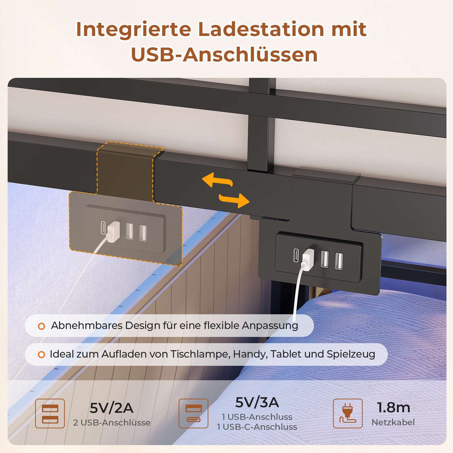 AOGLLATI Hochbett 90x200 Jugendbett mit Treppe und Rausfallschutz Bunk Bed mit LED Beleuchtung und Ladestation