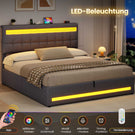 AOGLLATI Polsterbett 160 x 200 mit LED Beleuchtung und Ladestation Bettgestell mit Höhenverstellbares Kopfteil und Stauraum
