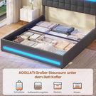 AOGLLATI Polsterbett 160 x 200 mit LED Beleuchtung und Ladestation Bettgestell mit Höhenverstellbares Kopfteil und Stauraum