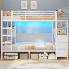 AOGLLATI Hochbett 90x200 Jugendbett mit Treppe und Rausfallschutz Bunk Bed mit LED Beleuchtung und Ladestation