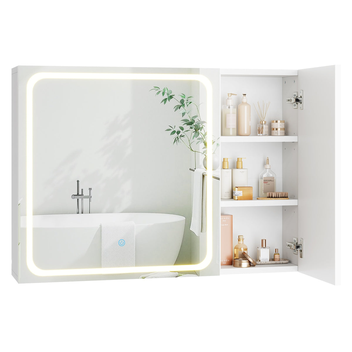 AOGLLATI Spiegelschrank Bad 80 cm breit mit LED-Beleuchtung Badezimmer spiegelschrank mit Verstellbarer Ablage HD-Spiegel
