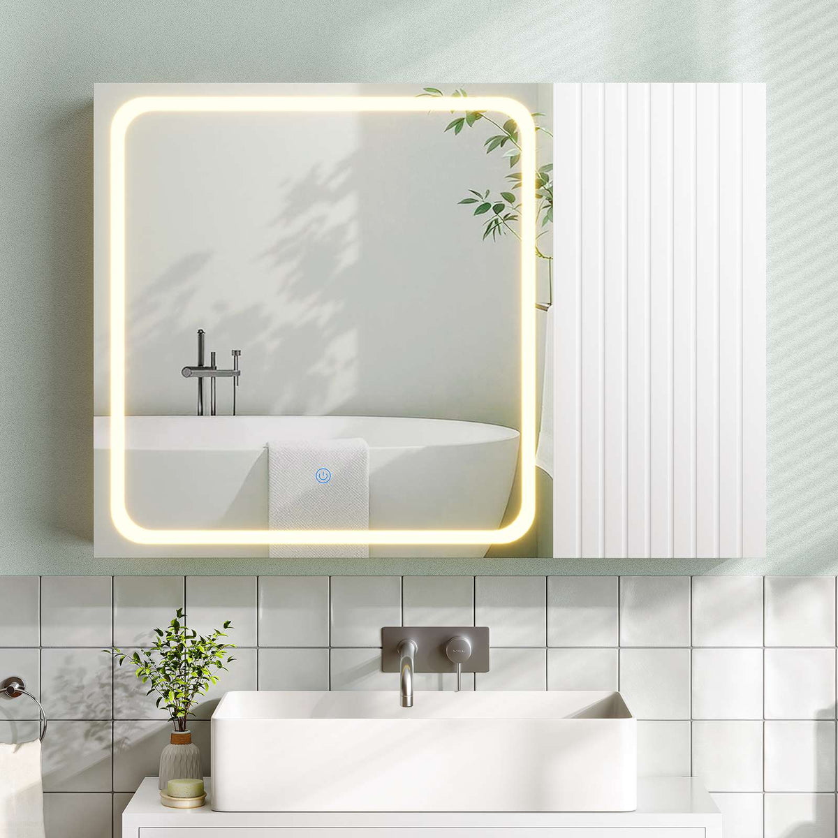 AOGLLATI Spiegelschrank Bad 80 cm breit mit LED-Beleuchtung Badezimmer spiegelschrank mit Verstellbarer Ablage HD-Spiegel