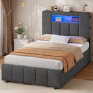 AOGLLATI Bett 90x200 mit Hydraulisch Stauraum  mit LED-Beleuchtung  mit Stauraum Kopfteil Samtstoff