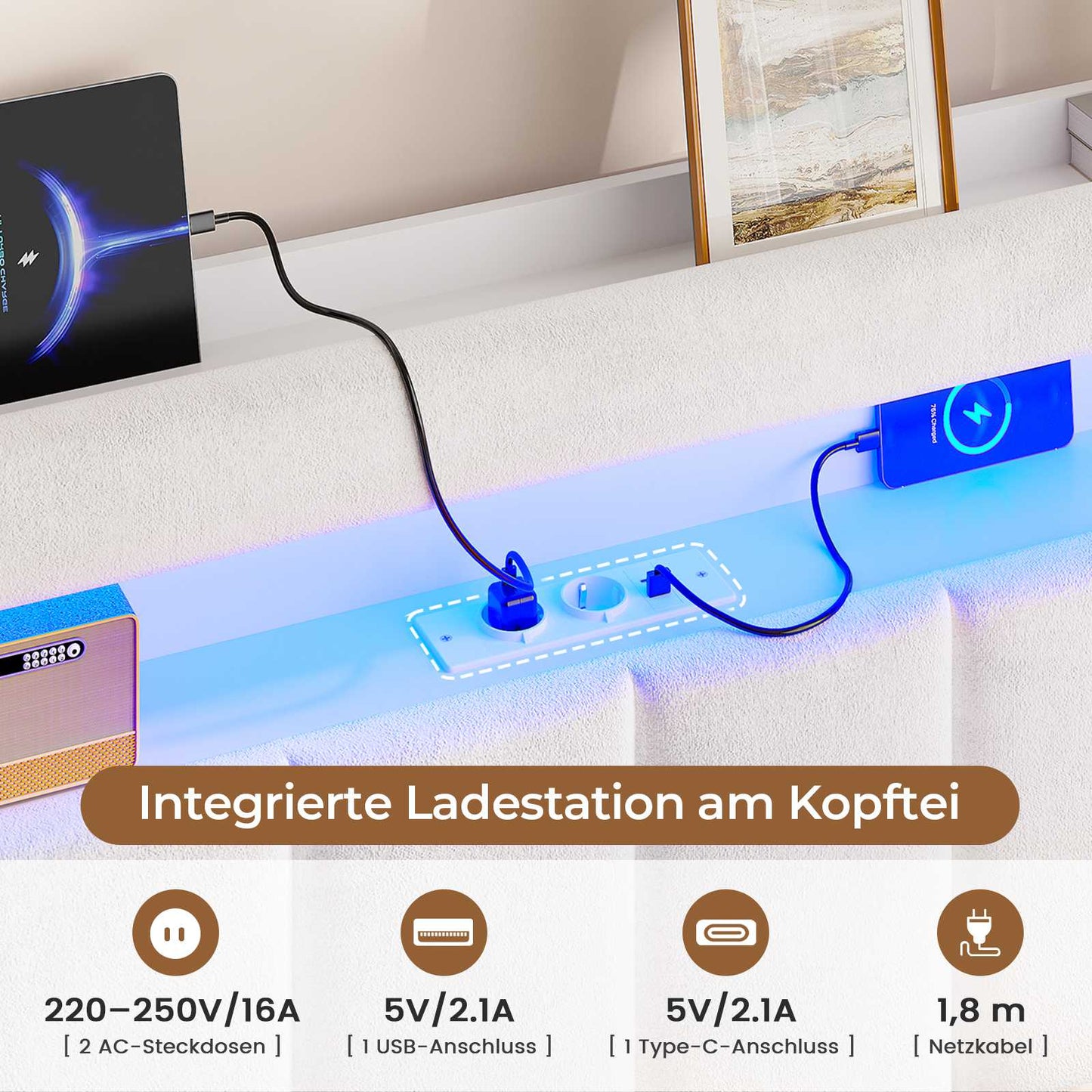 AOGLLATI Bett 90x200 mit Hydraulisch Stauraum  mit LED-Beleuchtung  mit Stauraum Kopfteil Samtstoff