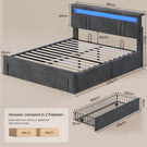 AOGLLATI Polsterbett 160x200 mit Steckdosen und LED-Beleuchtung Höhenverstellbares Kopfteil Hydraulischer Stauraum & Große Schublade