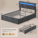 AOGLLATI Polsterbett 140x200 mit Stauraum mit Steckdosen und LED-Beleuchtung Höhenverstellbares Kopfteil 30cm Hydraulischer Stauraum & Große Schublade