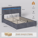 AOGLLATI Polsterbett 140×200 mit Stauraum mit Steckdosen und LED-Beleuchtung 30cm Hydraulischer Stauraum Bettgestell mit Lattenrost aus Holz Edler Samtstoff
