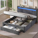 AOGLLATI Polsterbett 160x200 mit Steckdosen und LED-Beleuchtung Höhenverstellbares Kopfteil Hydraulischer Stauraum & Große Schublade