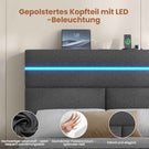 AOGLLATI Bett 140x200 mit Hydraulischem Stauraum Polsterbett Doppelbett mit LED-Kopfteil & Ladestation