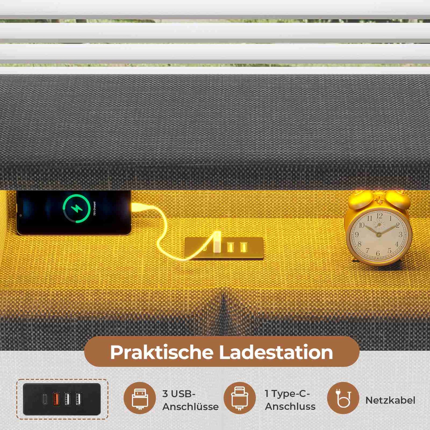 AOGLLATI Polsterbett Schlafsofa 90x200 mit USB-Steckdosen und hydraulischem Stauraum mit LED-Kopfteil & Lattenrost