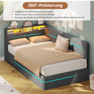 AOGLLATI Polsterbett Schlafsofa 90x200 mit USB-Steckdosen und hydraulischem Stauraum mit LED-Kopfteil & Lattenrost