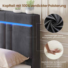 AOGLLATI Polsterbett 140×200 mit Stauraum mit Steckdosen und LED-Beleuchtung 30cm Hydraulischer Stauraum Bettgestell mit Lattenrost aus Holz Edler Samtstoff