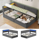 AOGLLATI Polsterbett Schlafsofa 90x200 mit USB-Steckdosen und hydraulischem Stauraum mit LED-Kopfteil & Lattenrost