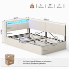 AOGLLATI Polsterbett Schlafsofa 90x200 mit USB-Steckdosen und hydraulischem Stauraum mit LED-Kopfteil & Lattenrost