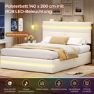 AOGLLATI Bett 140x200 mit Hydraulischem Stauraum Polsterbett Doppelbett mit LED-Kopfteil & Ladestation