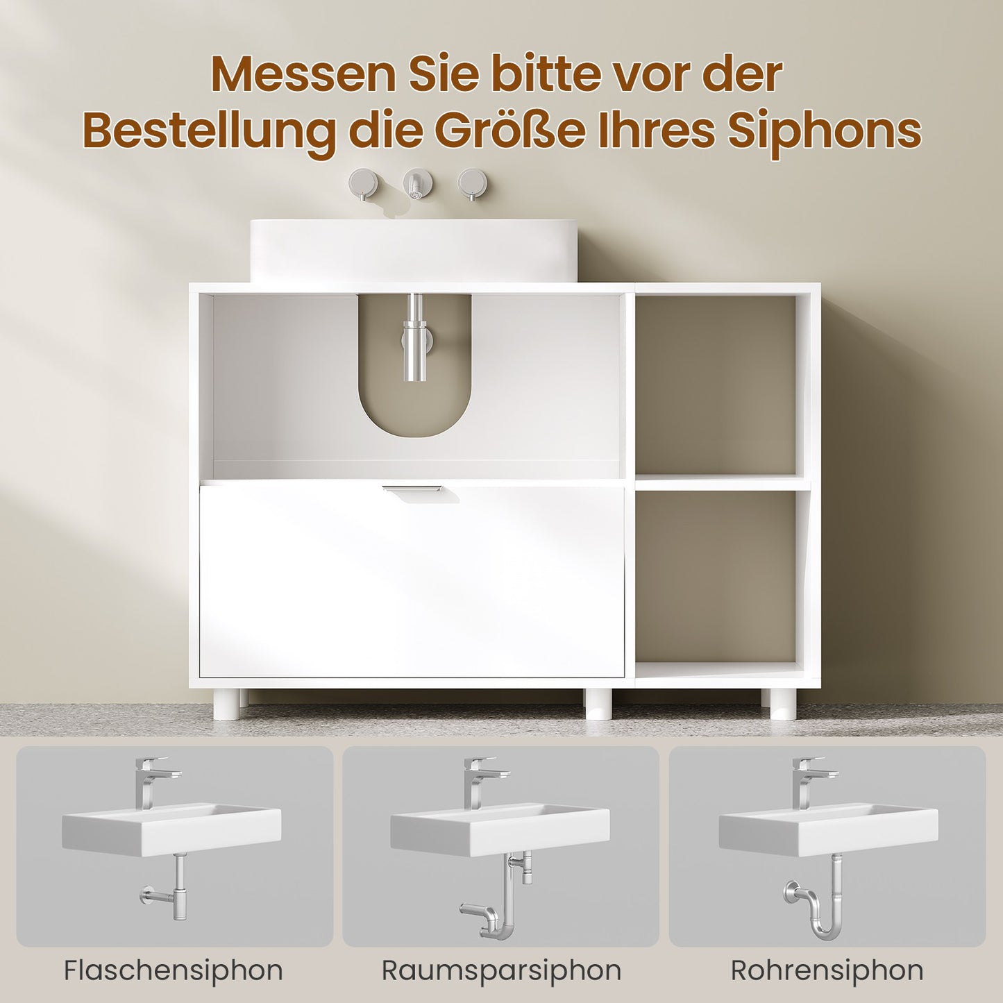 AOGLLATI Waschbeckenunterschrank Bad Unterschrank Waschbecken mit 2 Schubladen Waschtischunterschrank mit 3 offenen Fächern rechts oder Links austauschbar